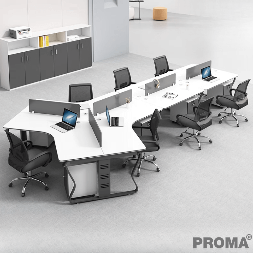 [Pre-order] โต๊ะทำงาน Proma-POD-05 สีขาว/ดำ แบบ 7 ที่นั่ง (มีตู้เอกสาร)